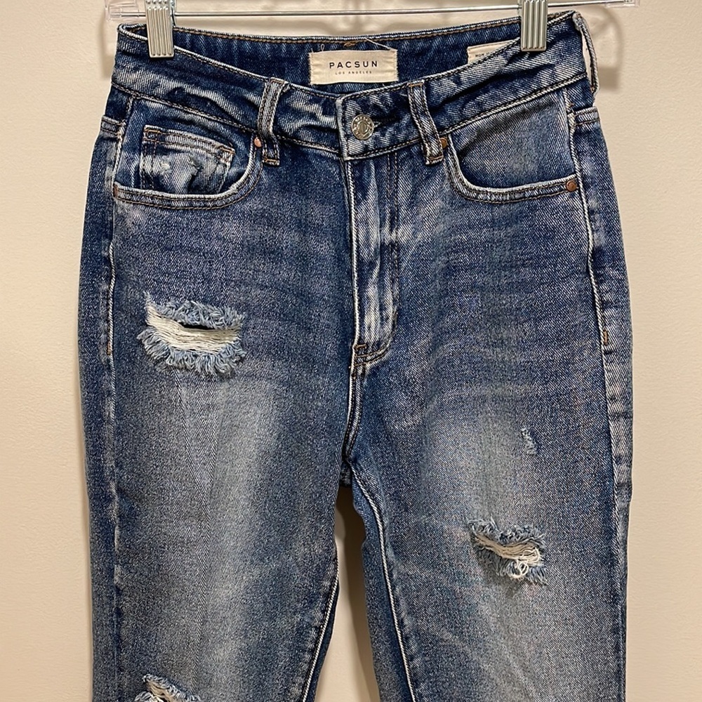 Pacsun High Rise Distressed Straight Mom Jeans 24 - Picture 4 of 7